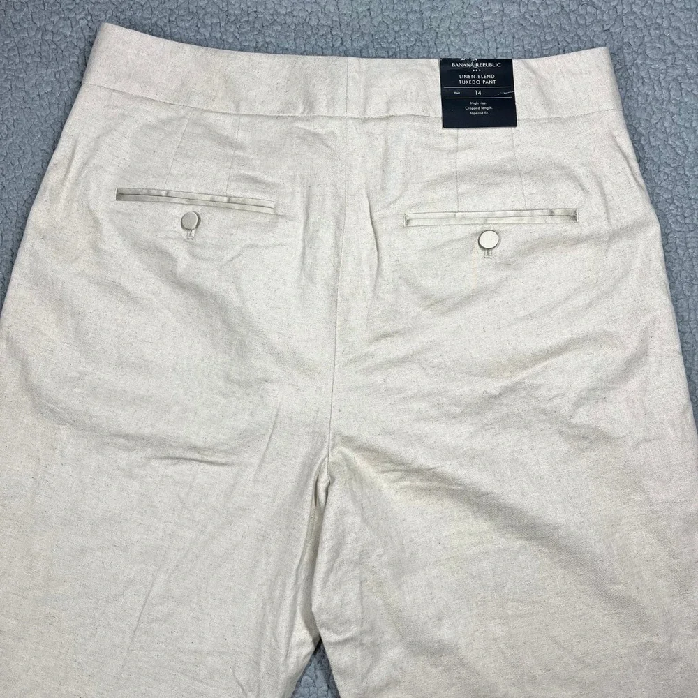 Banana Republic  Linen Blend Pants Womens 14 Beige High Rise Cropped Tuxedo NEW